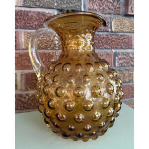 Vintage Amber Glass Hobnail Pitcher
